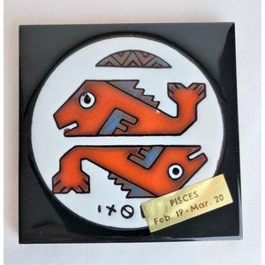 Greek PISCES Ceramic Tile 4x4 Hanging astrology zodiac fish Made in Greece
